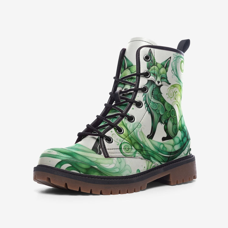 Hippie Art Zone - Vibrant Green Fox Casual Leather Lightweight Boots For Hippies