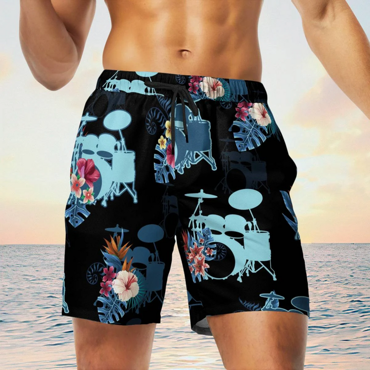 hippieartzone - BLUE DRUM FLOWER TROPICAL HAWAII SHIRT.