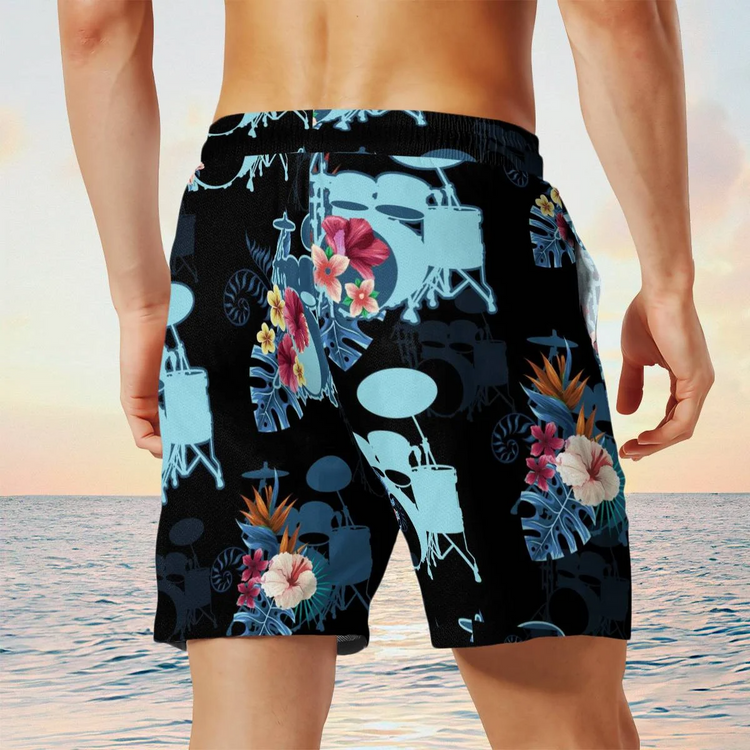 hippieartzone - BLUE DRUM FLOWER TROPICAL HAWAII SHIRT.