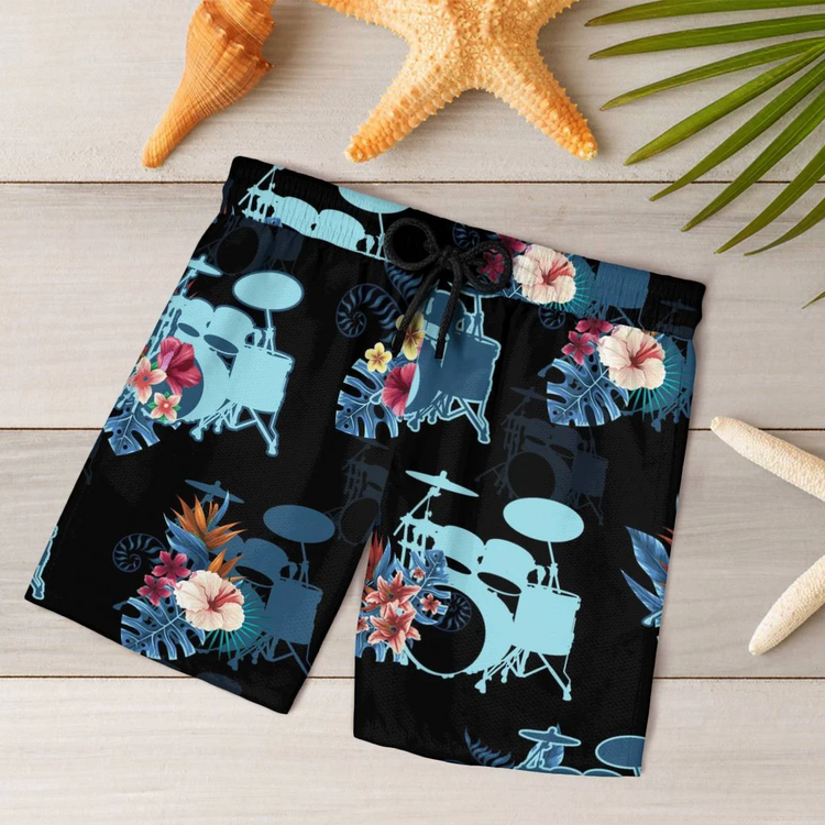 hippieartzone - BLUE DRUM FLOWER TROPICAL HAWAII SHIRT.