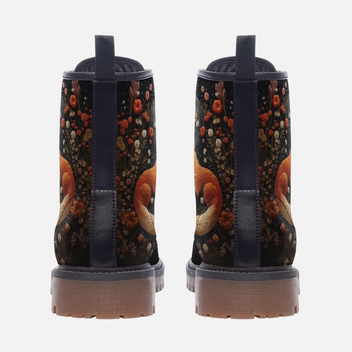 Hippie Art Zone - Faux-embroidery Fox & Moon Vegan Boots.