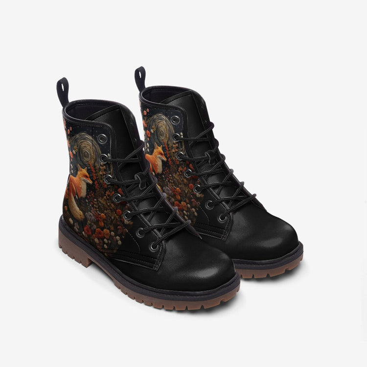 Hippie Art Zone - Faux-embroidery Fox & Moon Vegan Boots.