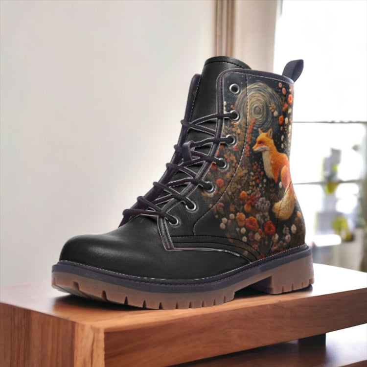 Hippie Art Zone - Faux-embroidery Fox & Moon Vegan Boots.