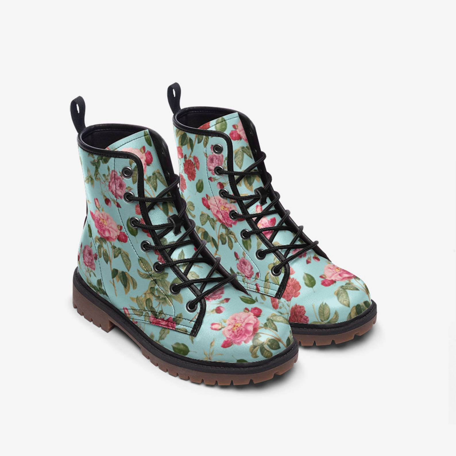 Hippie Art Zone - Pink & Blue Floral Vegan Boots.