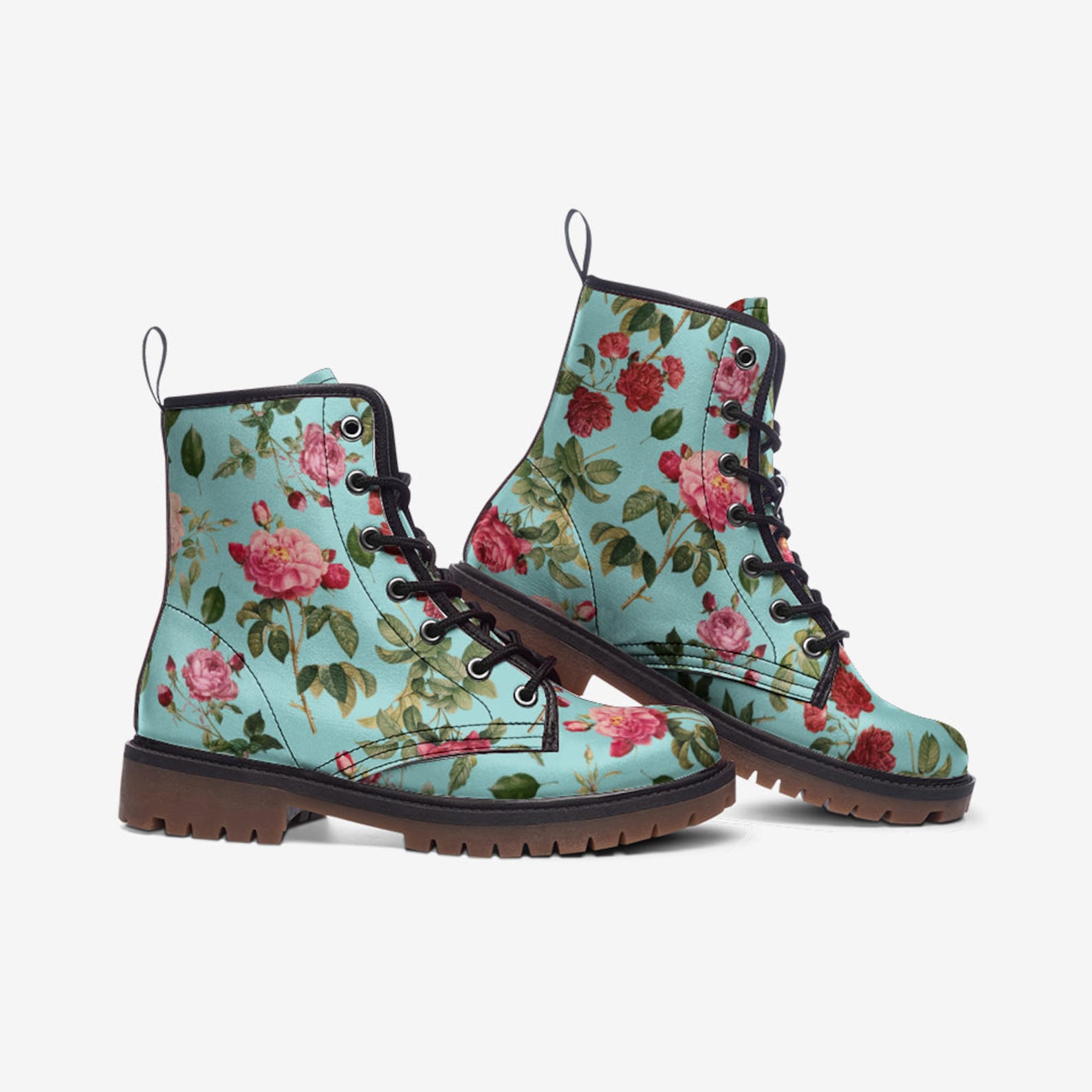 Hippie Art Zone - Pink & Blue Floral Vegan Boots.