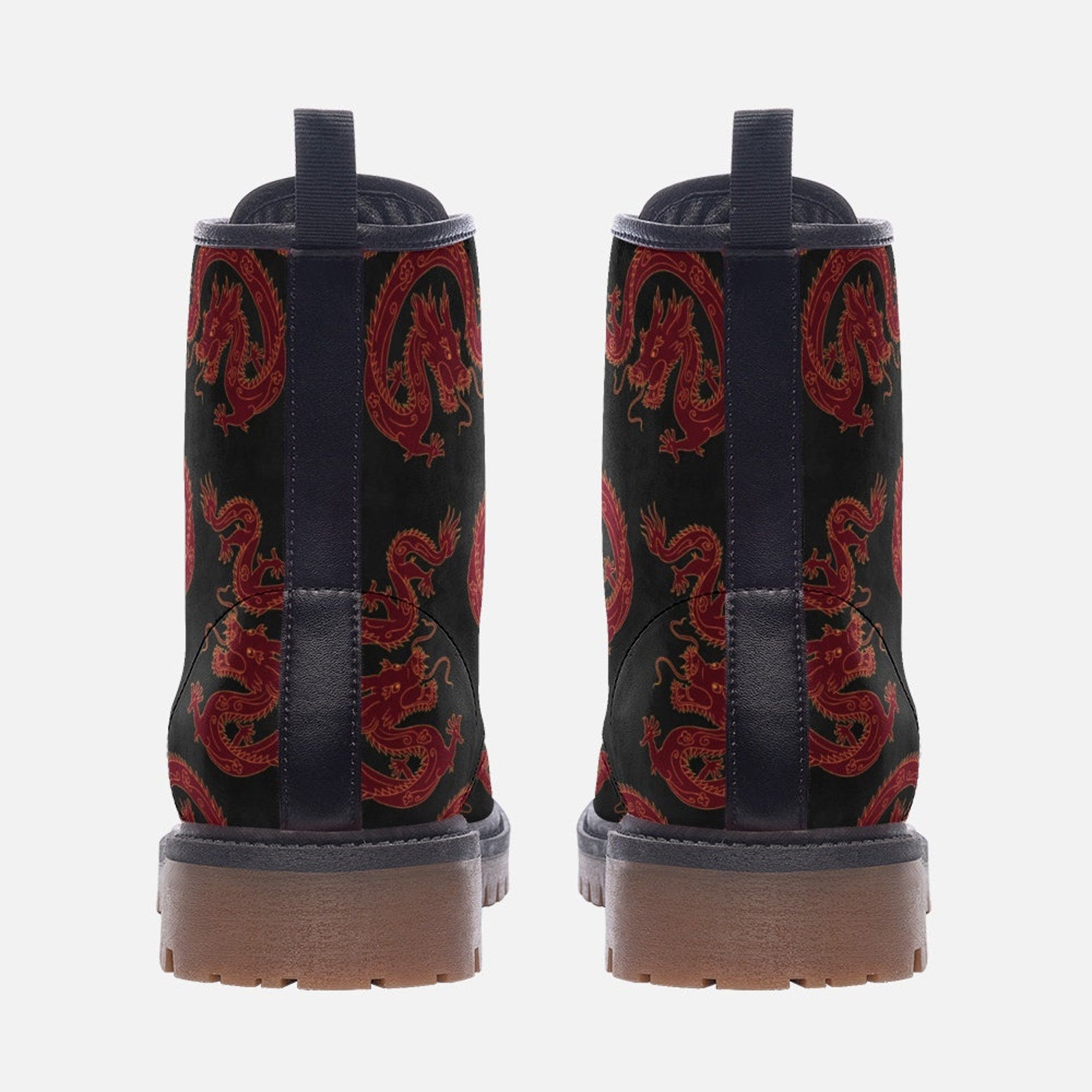 Hippie Art Zone - Red Chinese Dragons Combat Boots.