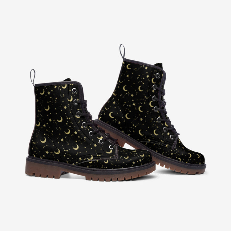 Hippie Art Zone - Moons & Stars Vegan Combat Boots.