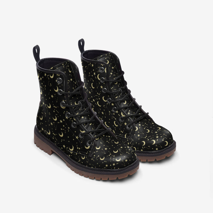 Hippie Art Zone - Moons & Stars Vegan Combat Boots.