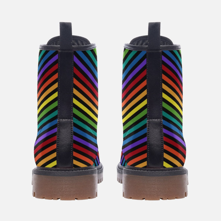 Hippie Art Zone - Rainbow Stripes Vegan Leather Combat Boots Ver 2.