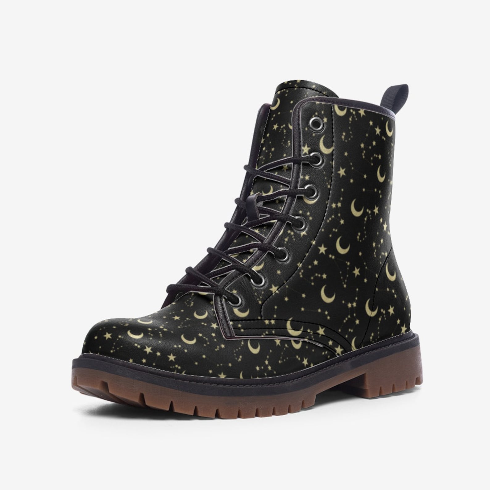 Hippie Art Zone - Moons & Stars Vegan Combat Boots.