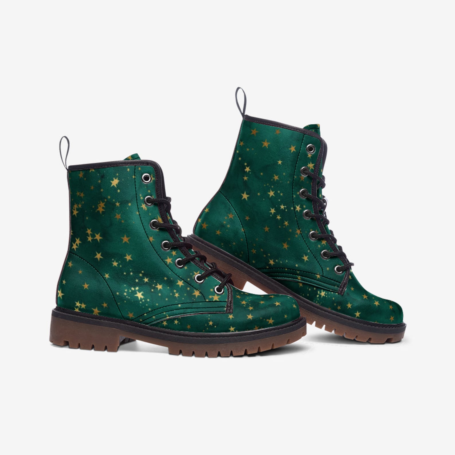 Hippie Art Zone - Teal & Gold Stars Vegan Combat Boots.