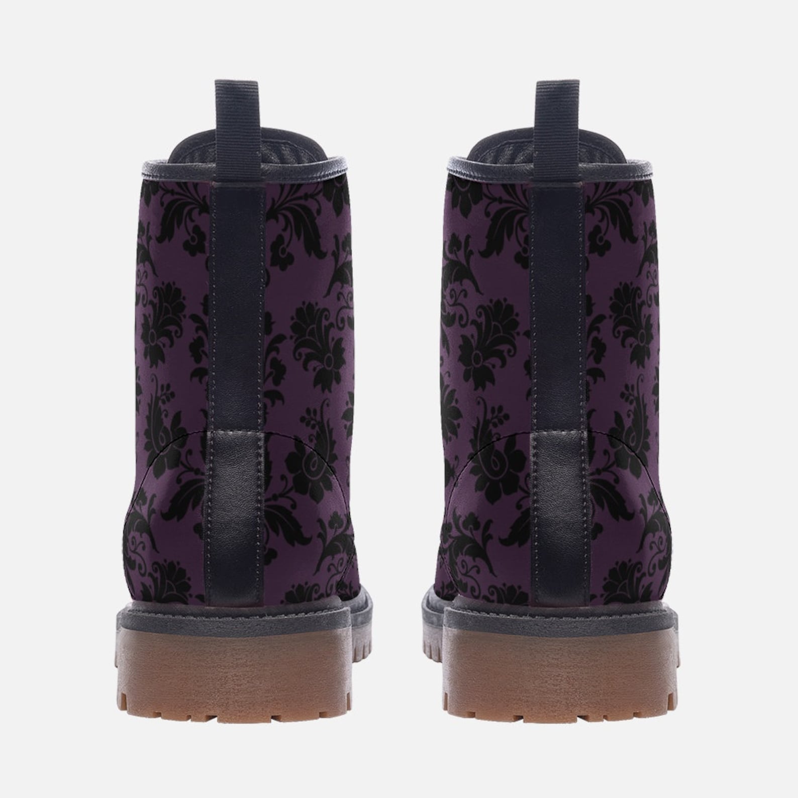 Hippie Art Zone - Gothic Purple & Black Brocade Vegan Combat Boots.