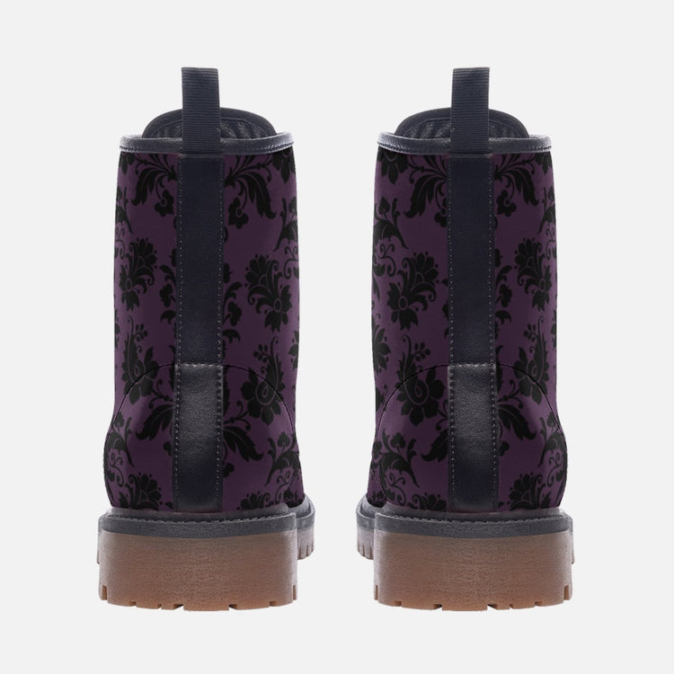 Hippie Art Zone - Gothic Purple & Black Brocade Vegan Combat Boots.