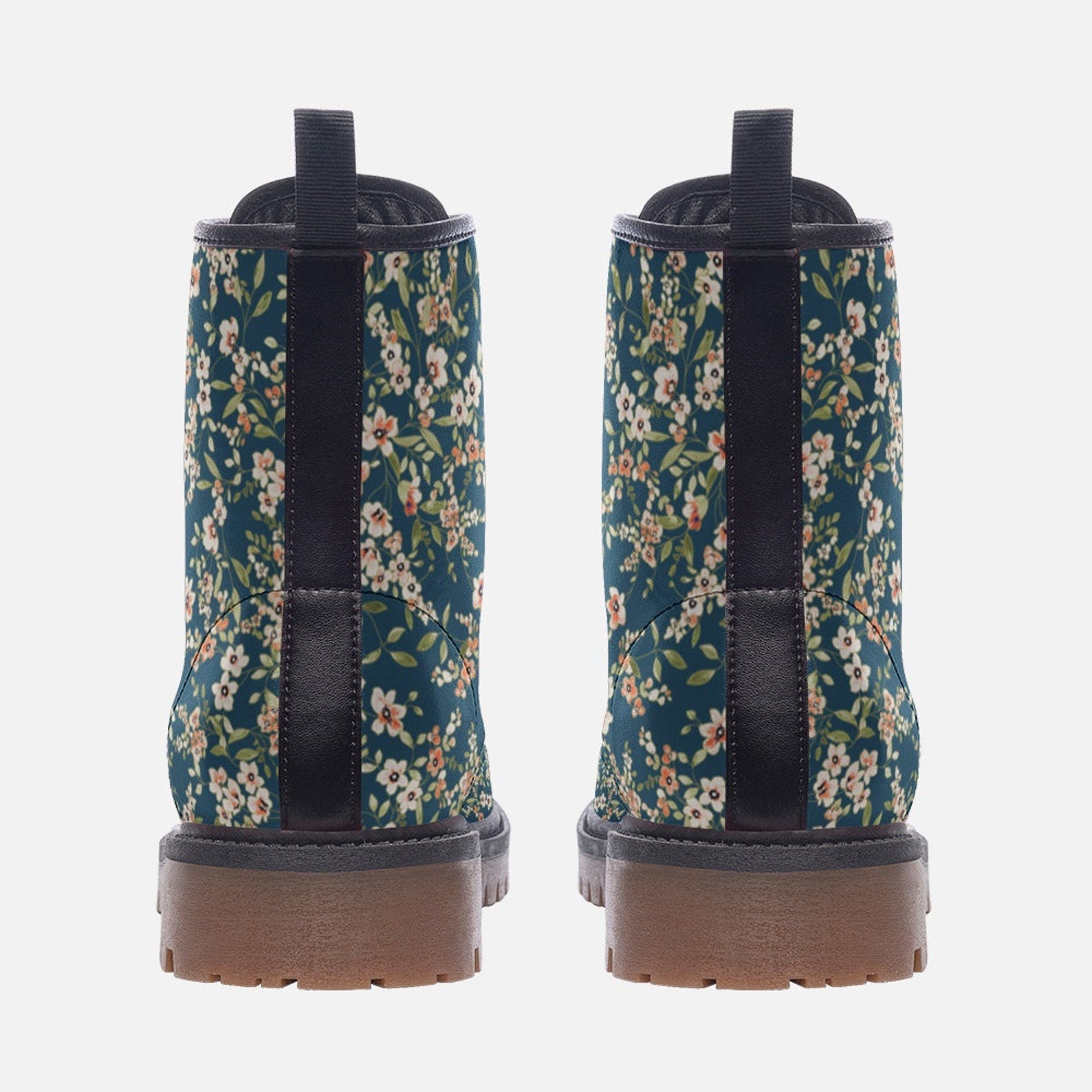 Hippie Art Zone - Blue & White Floral Vegan Combat Boots.