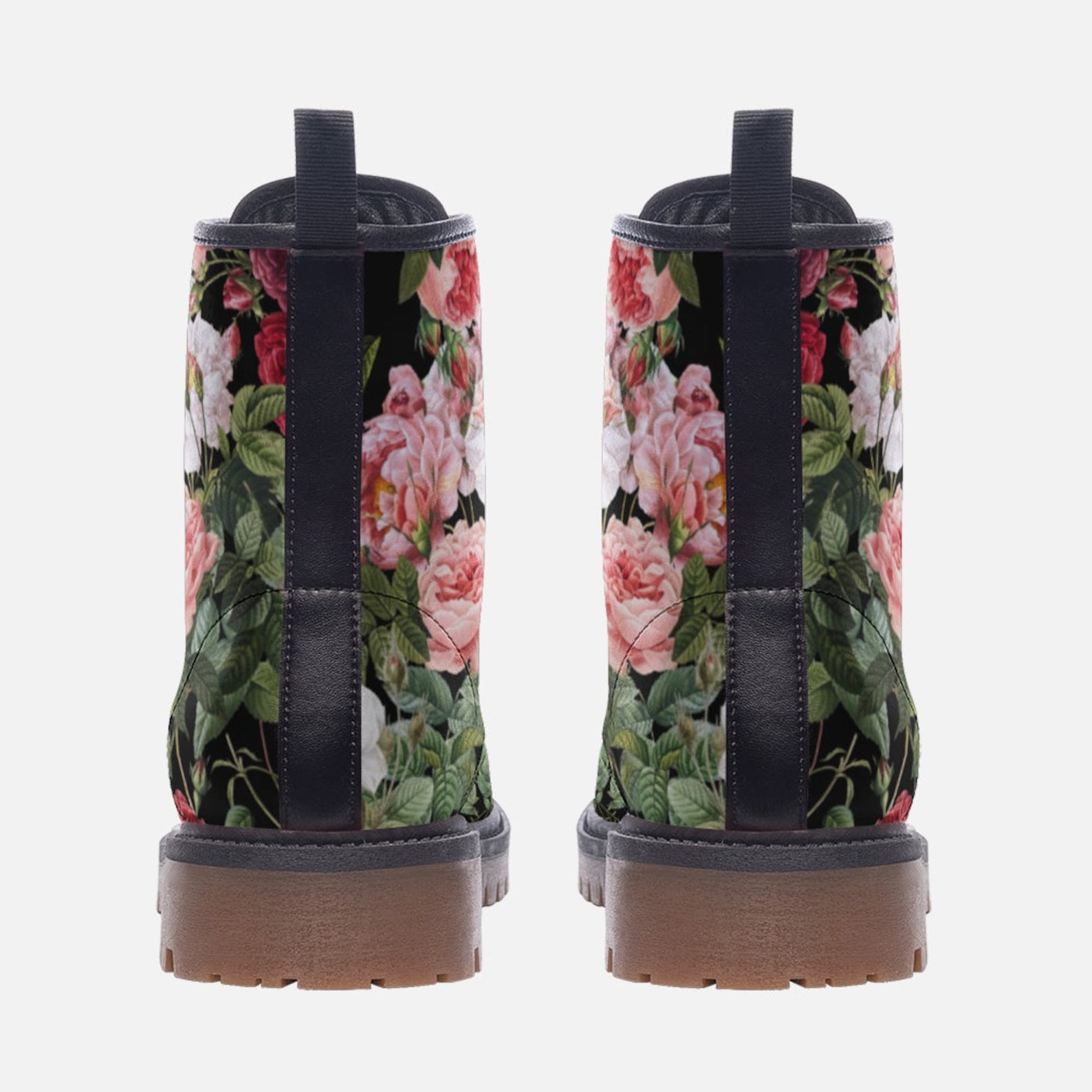 Hippie Art Zone - Vintage Roses Chintz Floral Vegan Combat Boots.