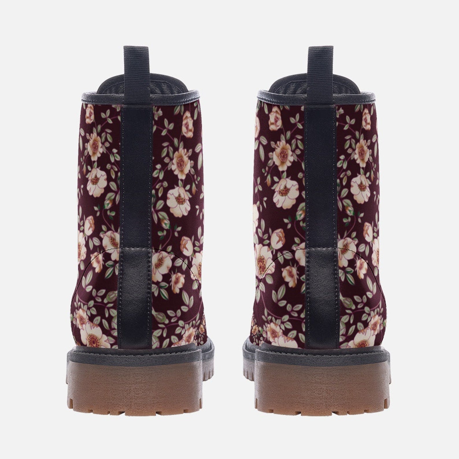 Hippie Art Zone - Deep Red & White Floral Vegan Boots.
