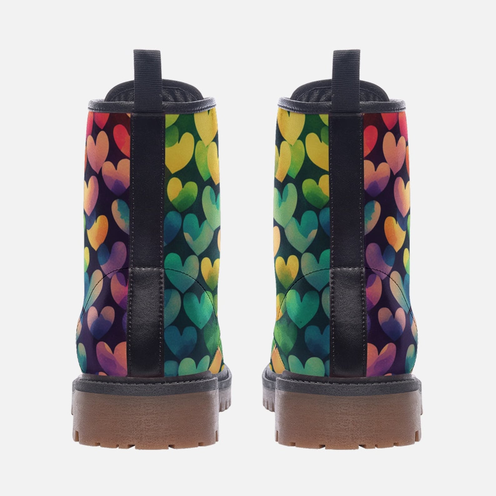 Hippie Art Zone - Rainbow Watercolor Hearts, Fantasy Faux Leather Boots.