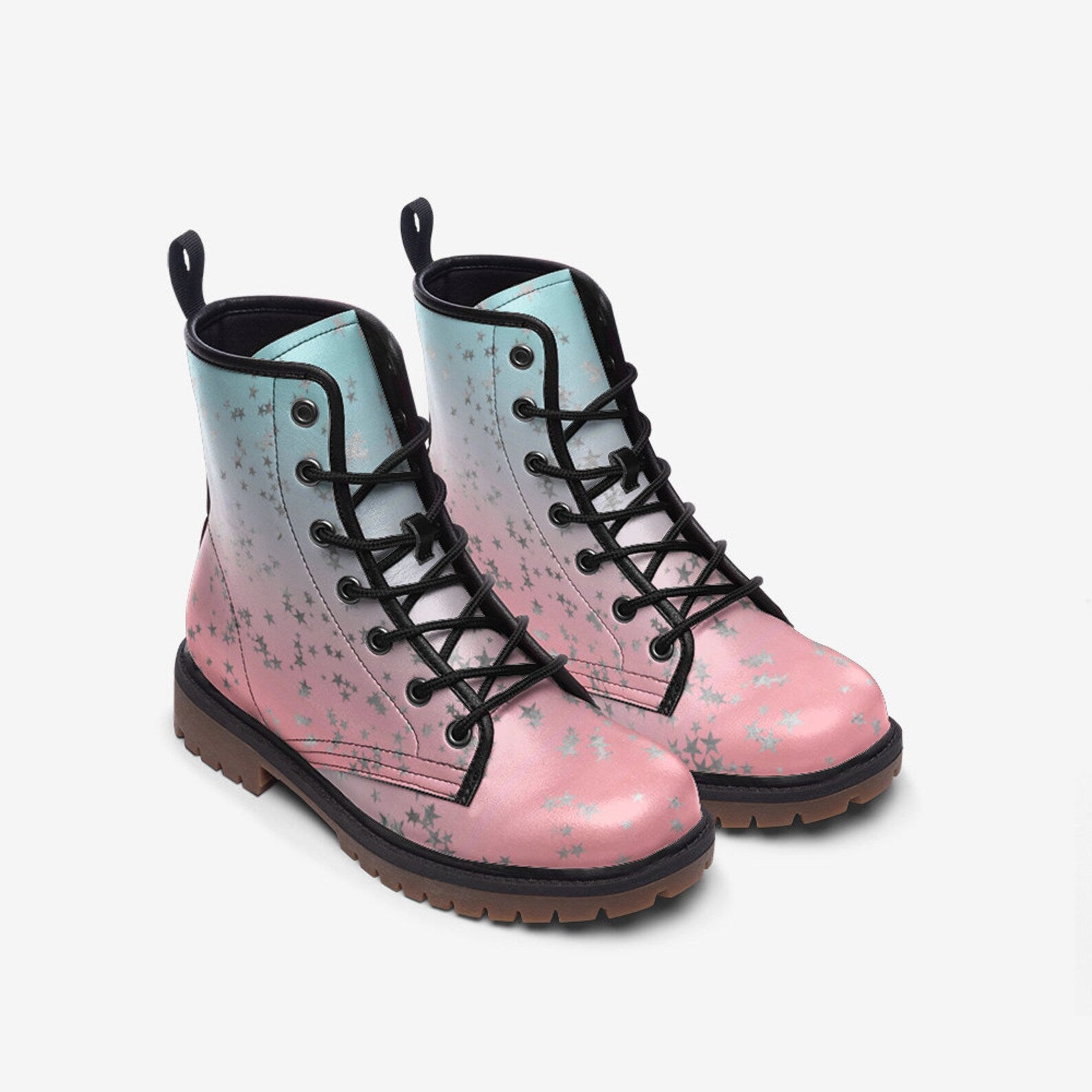 Hippie Art Zone - Pastel Pink & Blue Silver Stars Boots.