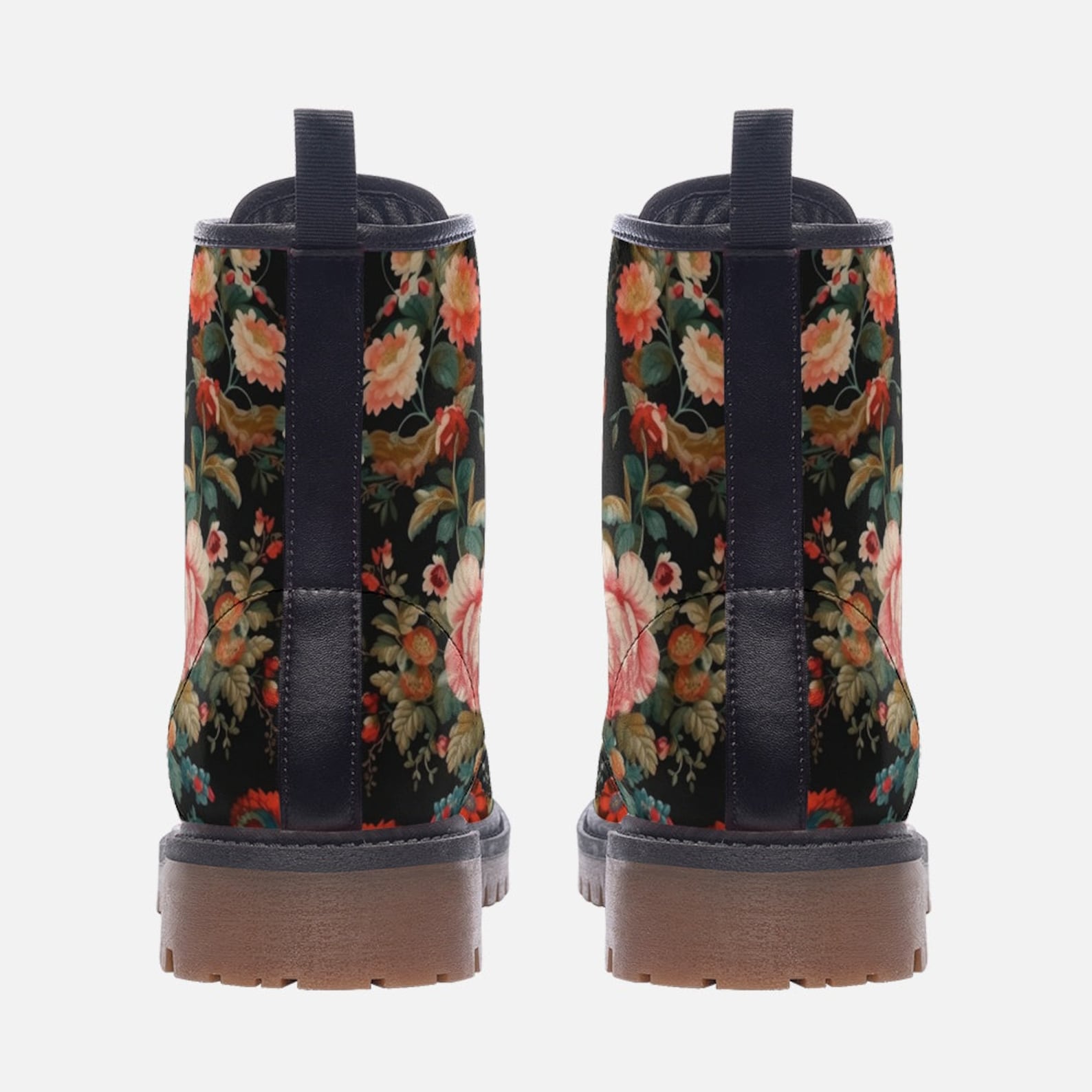 Hippie Art Zone - Vintage Roses Chintz Floral Vegan Combat Boots.