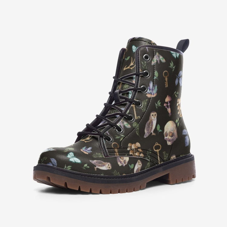 Hippie Art Zone - Skull Witchy Things Vegan Leather Combat Boots