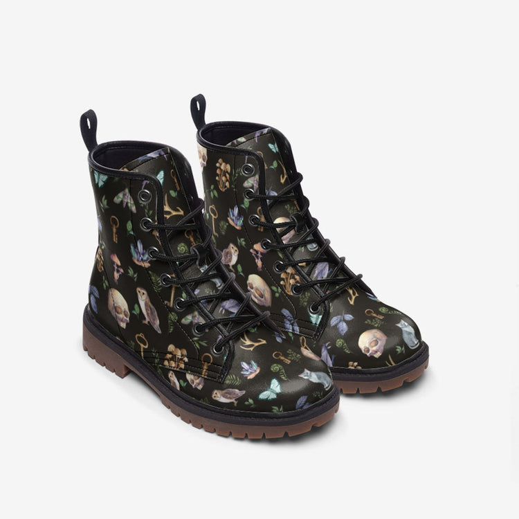 Hippie Art Zone - Skull Witchy Things Vegan Leather Combat Boots