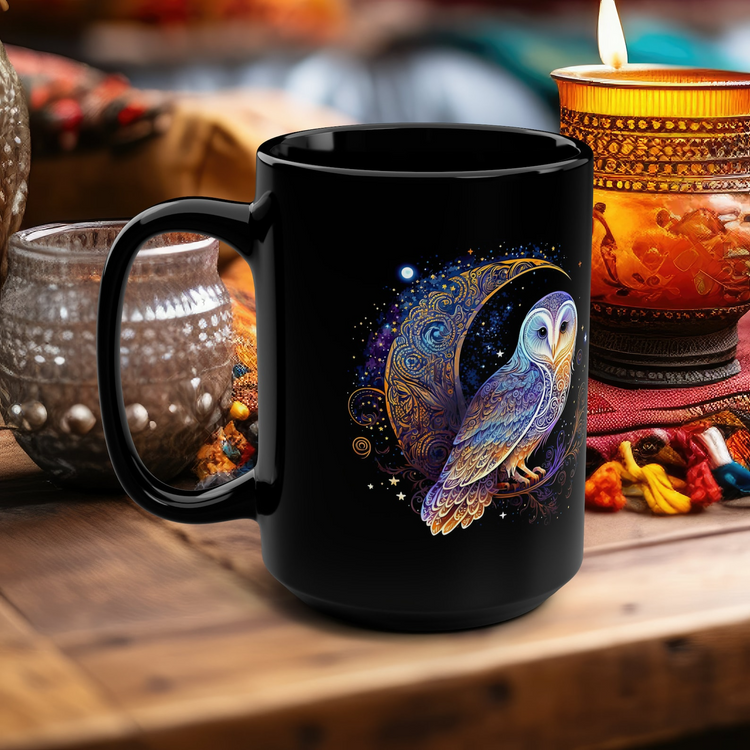 hippieartzone Mug - Celestial Style Electric Lunar Owl Coffee Mug.