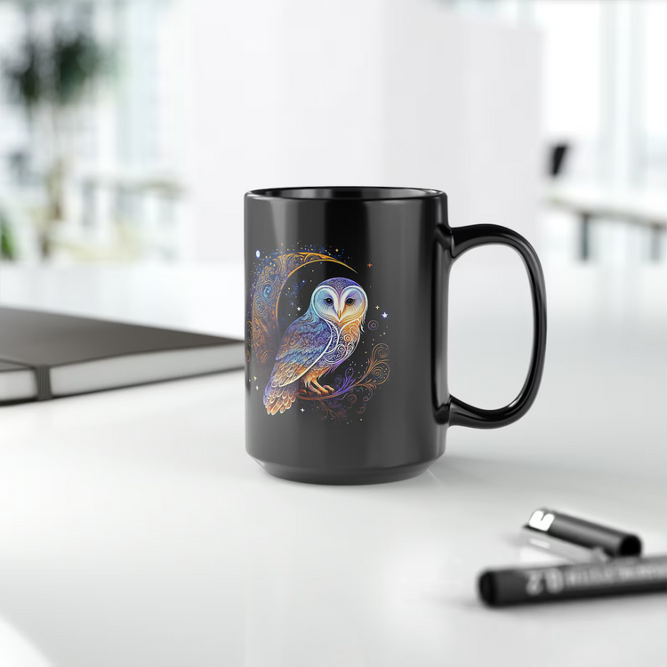 hippieartzone Mug - Celestial Style Electric Lunar Owl Coffee Mug.