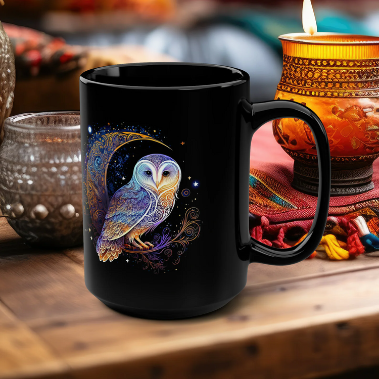 hippieartzone Mug - Celestial Style Electric Lunar Owl Coffee Mug.