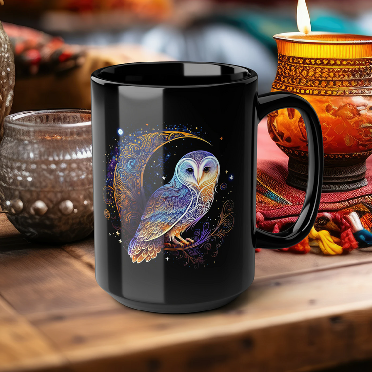 hippieartzone Mug - Celestial Style Electric Lunar Owl Coffee Mug.