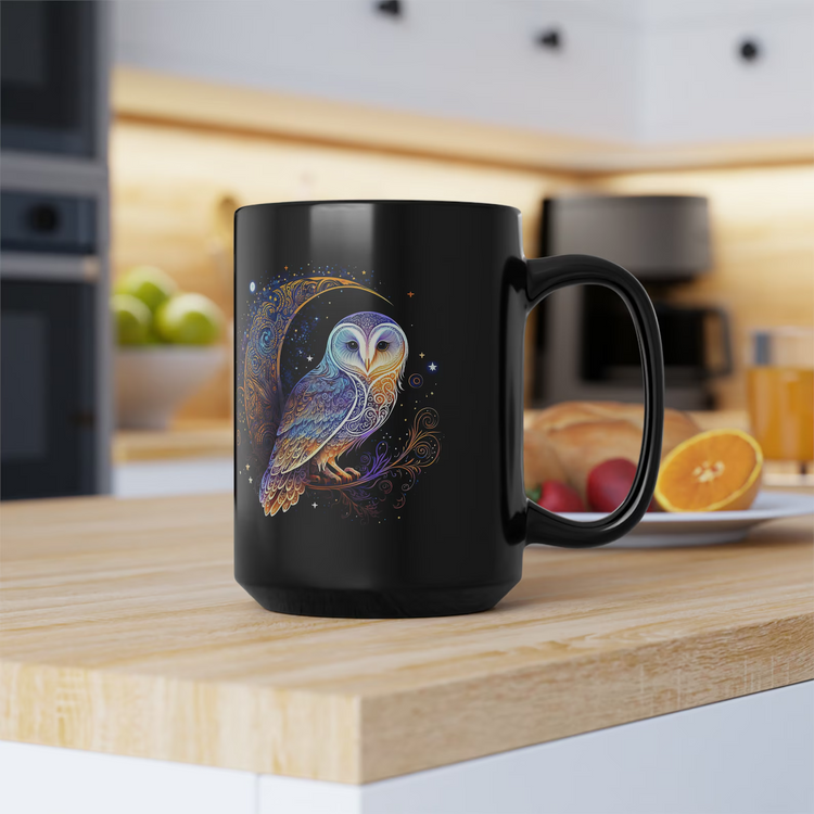 hippieartzone Mug - Celestial Style Electric Lunar Owl Coffee Mug.