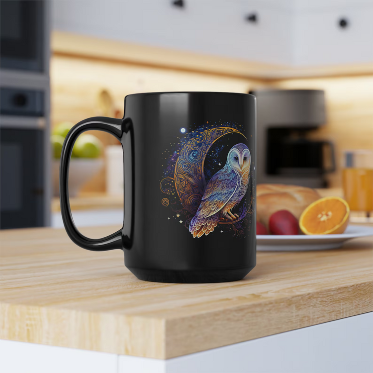hippieartzone Mug - Celestial Style Electric Lunar Owl Coffee Mug.
