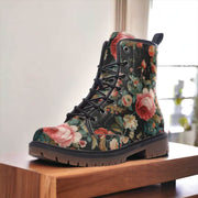 Hippie Art Zone - Vintage Roses Chintz Floral Vegan Combat Boots.