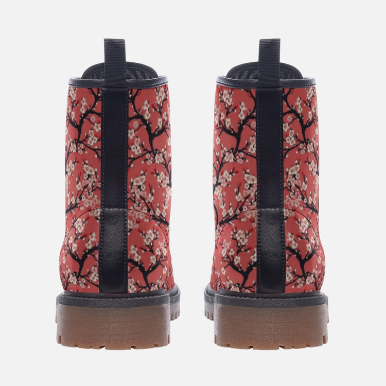 Hippie Art Zone - Cherry Blossoms Vegan Combat Boots.