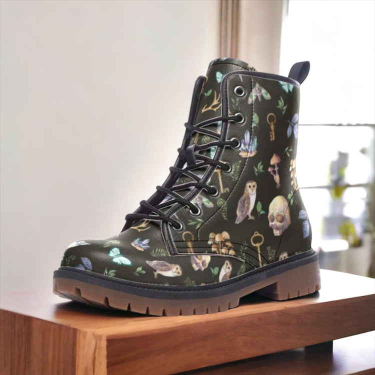 Hippie Art Zone - Skull Witchy Things Vegan Leather Combat Boots