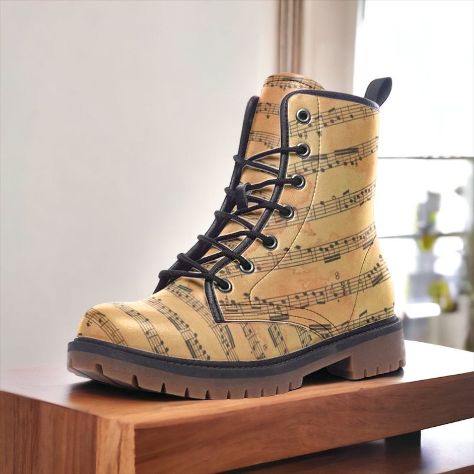 Hippie Art Zone - Vintage Music Score Combat Boots.