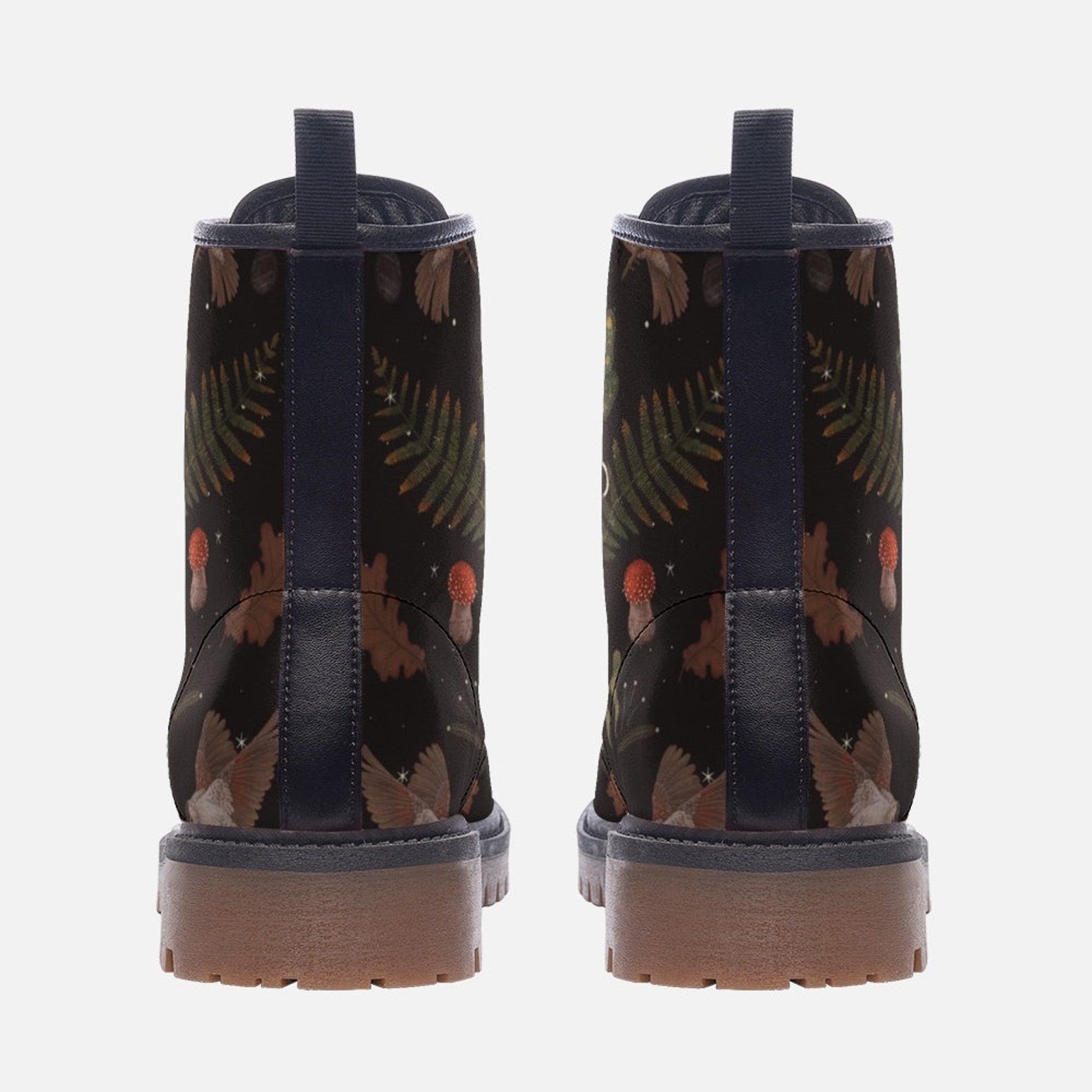Hippie Art Zone - Dark Forestcore Mushrooms Birds Moths Combat Boots.