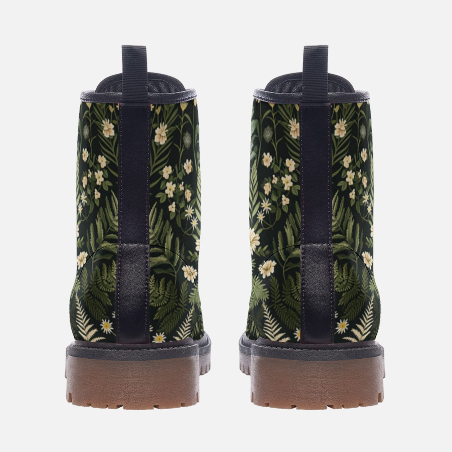 Hippie Art Zone- Dark Forest Ferns & Flowers Vegan Boots.