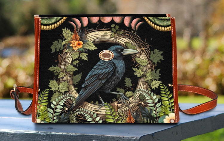 hippieartzone Bag - Witchy Raven Satchel Bag Crossbody Goth Handbag.