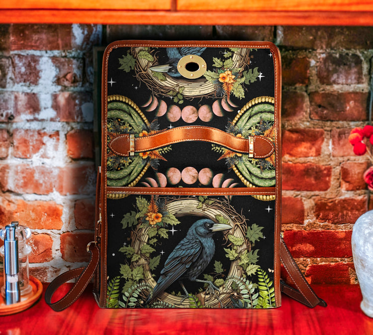 hippieartzone Bag - Witchy Raven Satchel Bag Crossbody Goth Handbag.