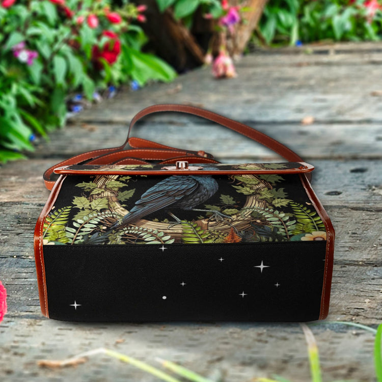 hippieartzone Bag - Witchy Raven Satchel Bag Crossbody Goth Handbag.