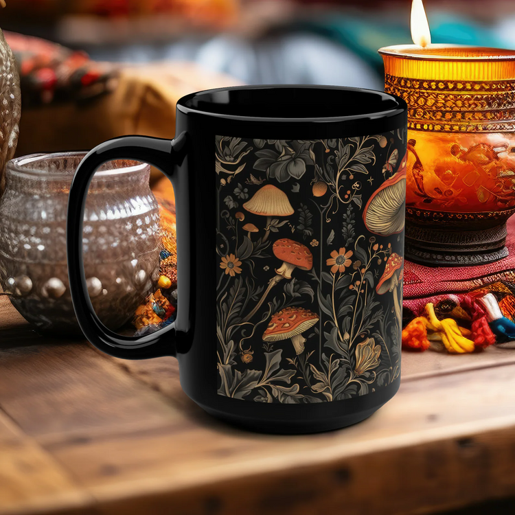 hippieartzone Mug - Mushrooms & Wildflowers Coffee Mug.