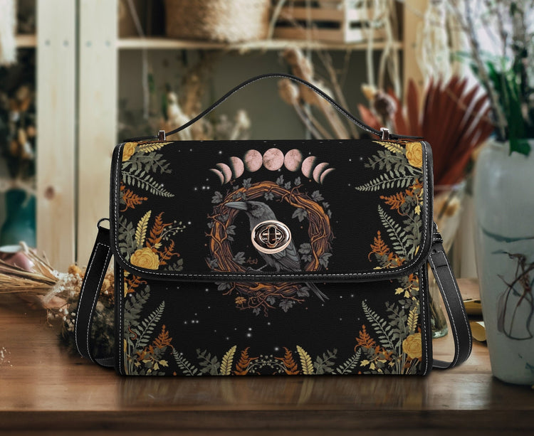 Witchy Raven Satchel Handbag For Boho Hippie