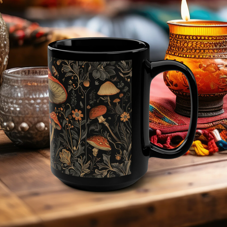 hippieartzone Mug - Mushrooms & Wildflowers Coffee Mug.