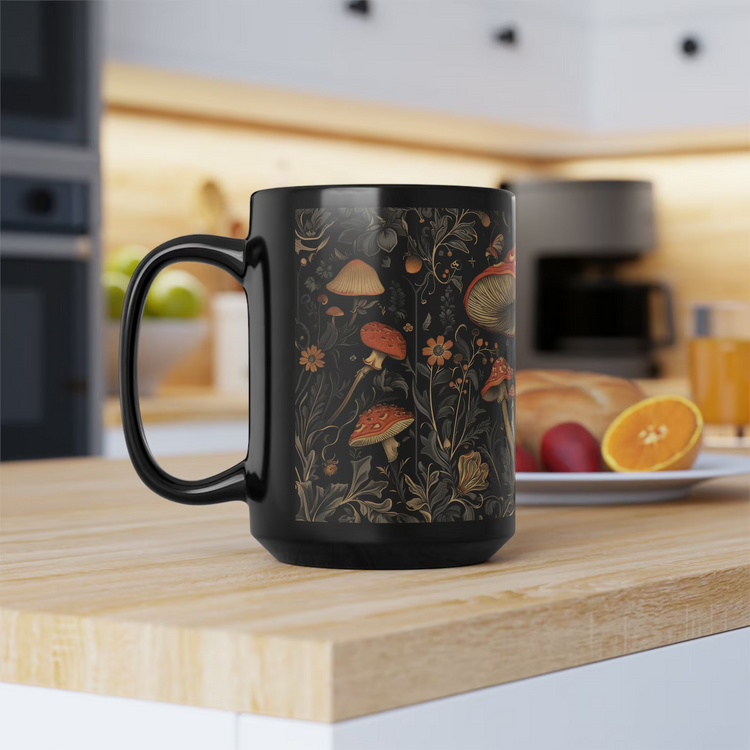 hippieartzone Mug - Mushrooms & Wildflowers Coffee Mug.