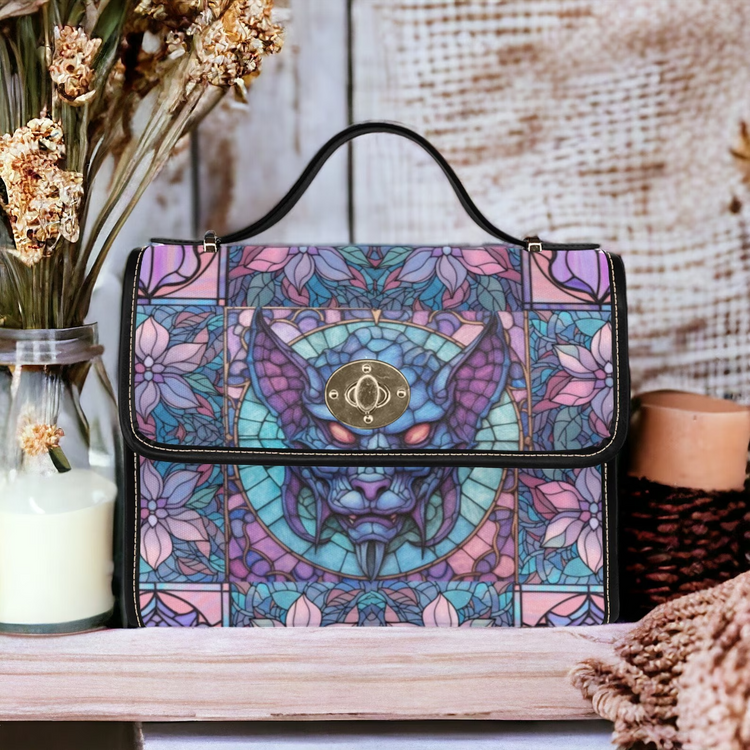 Gothic Stained Glass Gargoyle Canvas Satchel Handbag For Boho Hippie