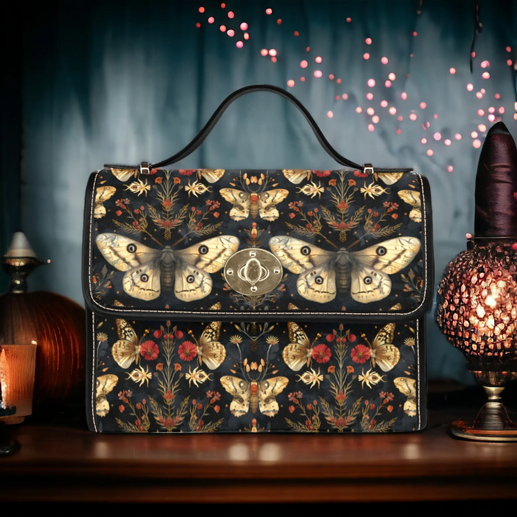 Cottage Goth Moths Flowers Witchy Satchel Handbag For Boho Hippie