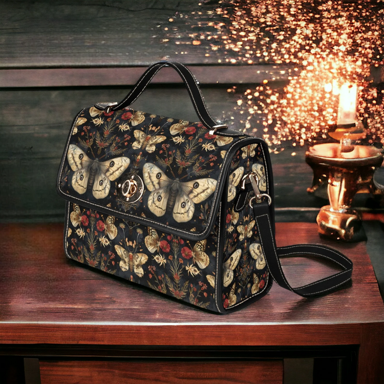 Cottage Goth Moths Flowers Witchy Satchel Handbag For Boho Hippie