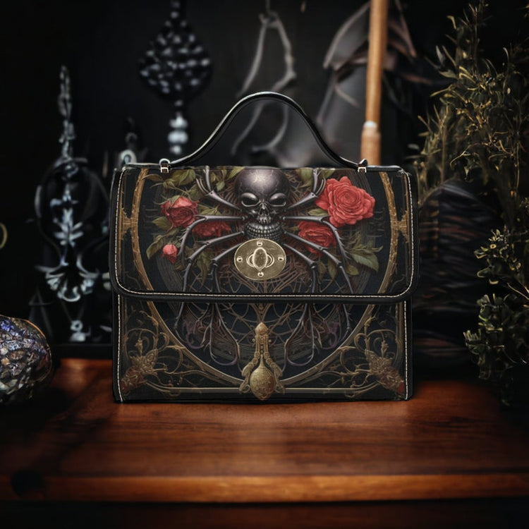 Gothic Spider Canvas Witchy Satchel Bag For Boho Hippie
