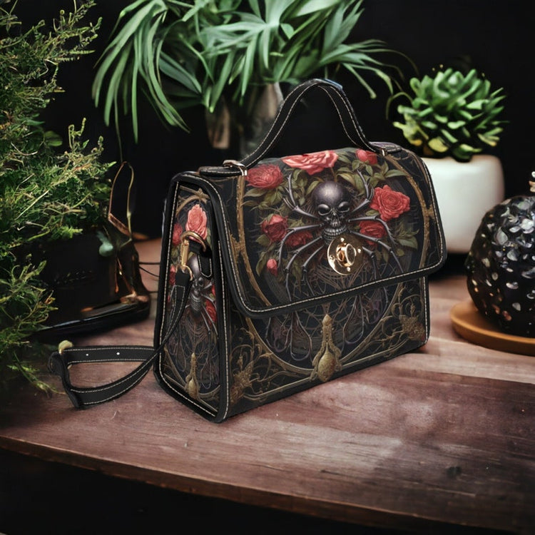Gothic Spider Canvas Witchy Satchel Bag For Boho Hippie