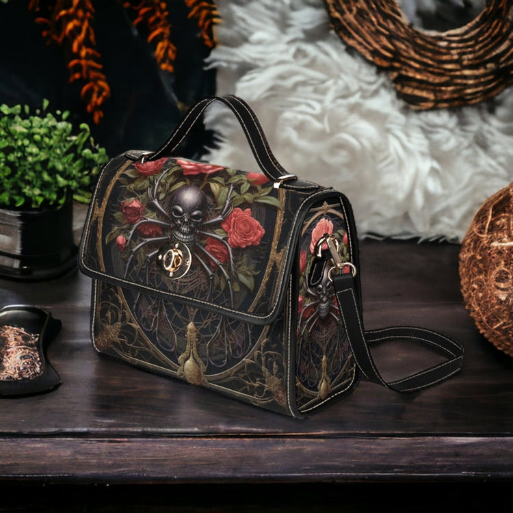 Gothic Spider Canvas Witchy Satchel Bag For Boho Hippie